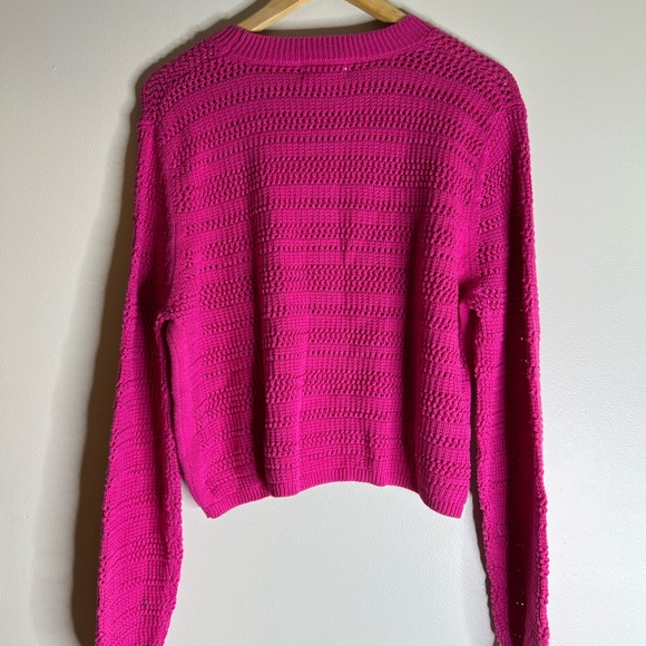 KUT FROM THE KLOTH Sweater Open Stitch Crop In Fuchsia Women’s Large NWT - Picture 3 of 12